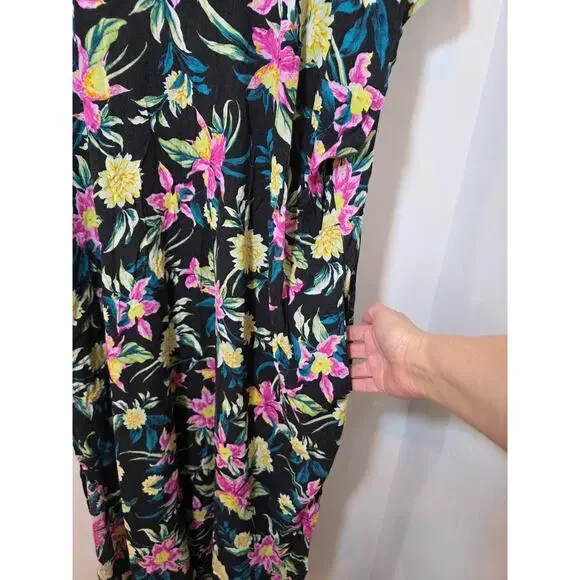 Torrid Maxi Washable Gauze Black Floral Caftan Cover-Up Dress Size 3 Rayon - Picture 3 of 9